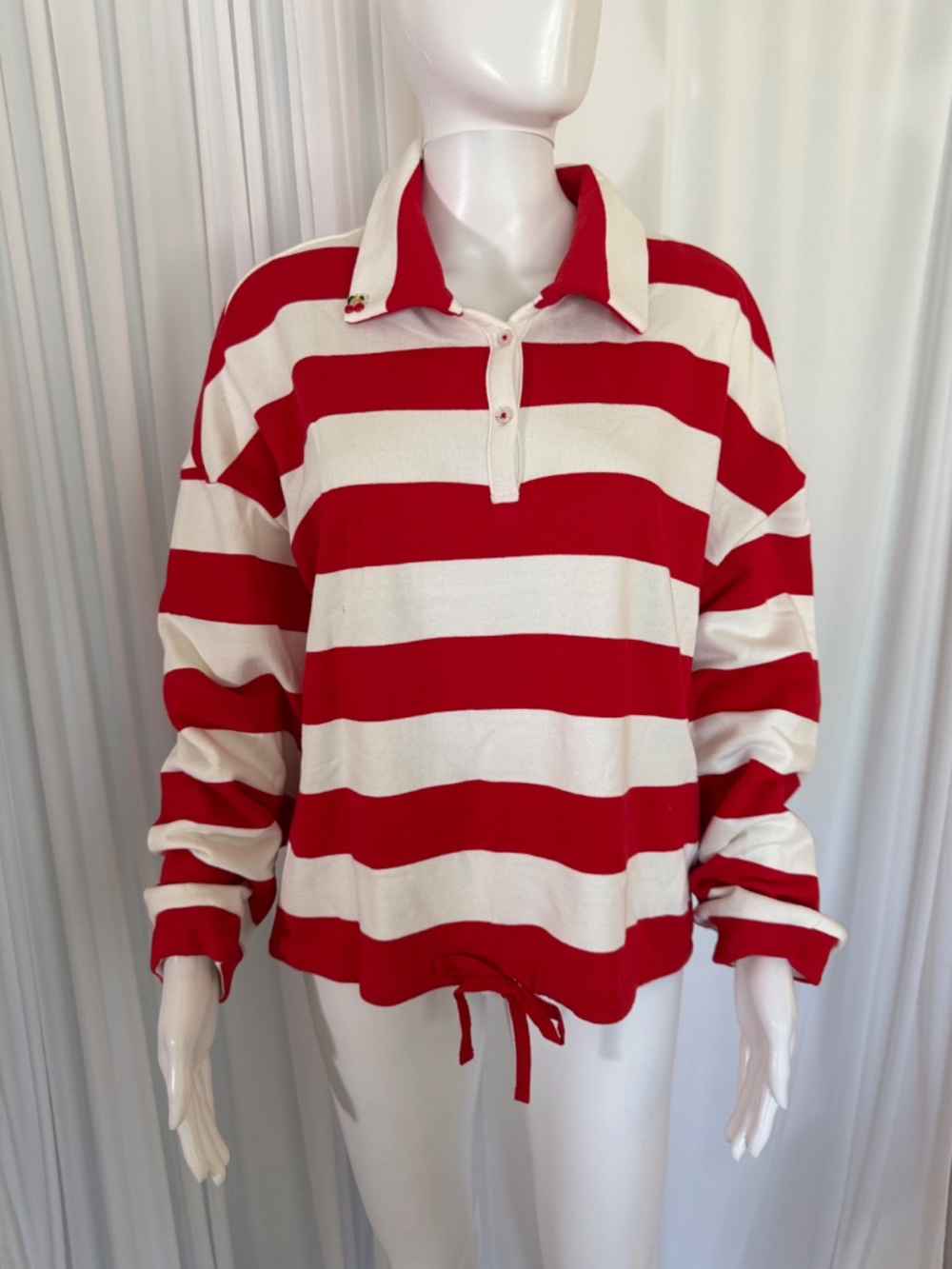 G by Giuliana Striped Rugby Polo Top Cherry Detail Red White Pullover NWOT | XL - Picture 16 of 16